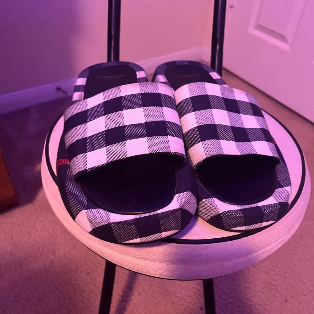 Burberry Black and White Checkered Slippers